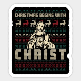 Christmas Begins With Christ Ugly Sweater Pattern Sticker